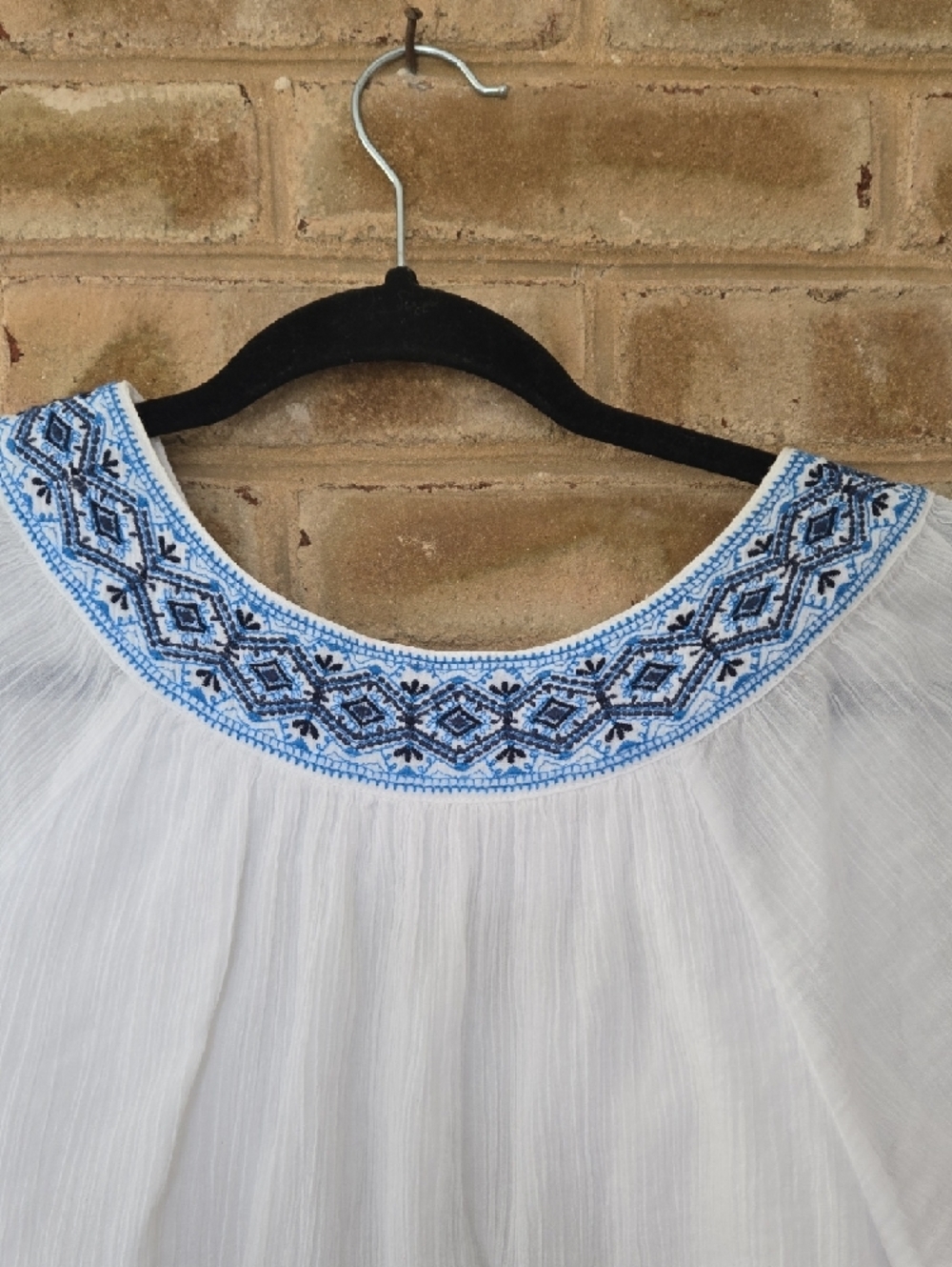 Charter Club White Tunic with Blue Embroidered Yoke - Picture 7 of 8